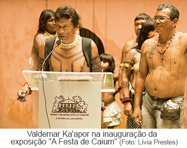 Valdemar Ka'apor na inauguração da exposição "A Festa de Cauim"